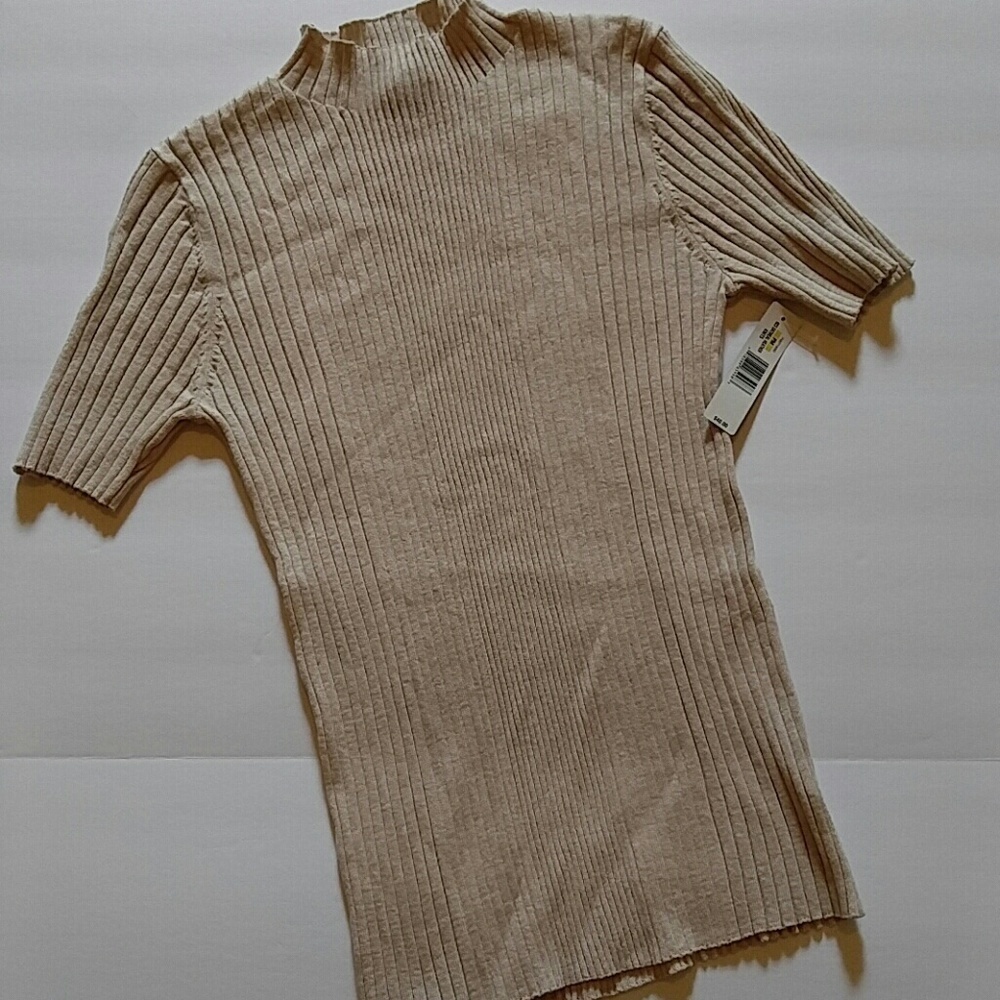 NWT New Directions Ribbed Knit Top Tan Rayon Blend PM